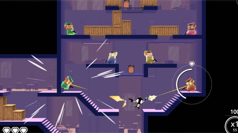 Pedro and the protagonist shooting multiple enemies