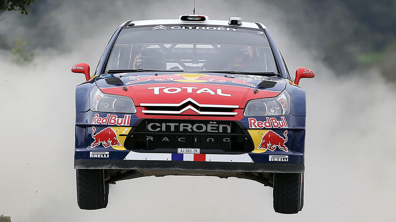 Sébastien Loeb jumps a Citroën C4 WRC