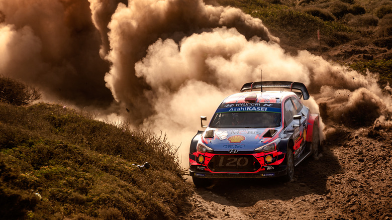 Hyundai i20 Coupe WRC with dust cloud