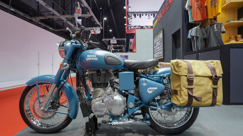 A Royal Enfield Classic 500 in the showroom