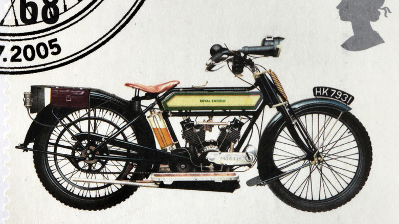 A vintage Royal Enfield on a postage stamp