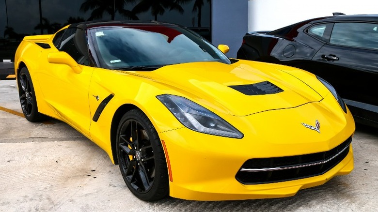 Yellow 2017 Corvette Grand Sport in parking lot