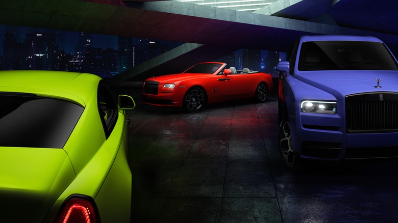 Rolls-Royce Cullinan, Wraith and Dawn in Neon Nights colors