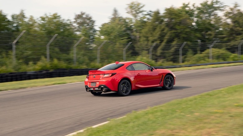 Toyota GR86 rear 3/4 view on track