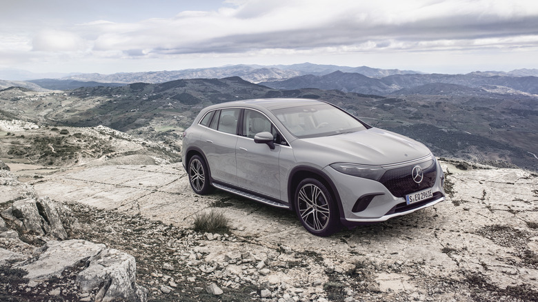 Mercedes-Benz EQS SUV on a rocky trail