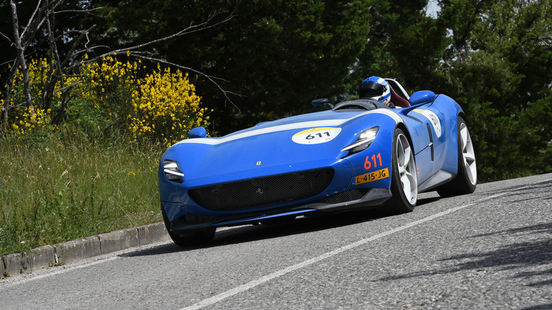 Blue Ferrari Monza SP1 on the road