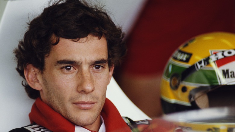 Ayrton Senna in his Formula 1 cockpit