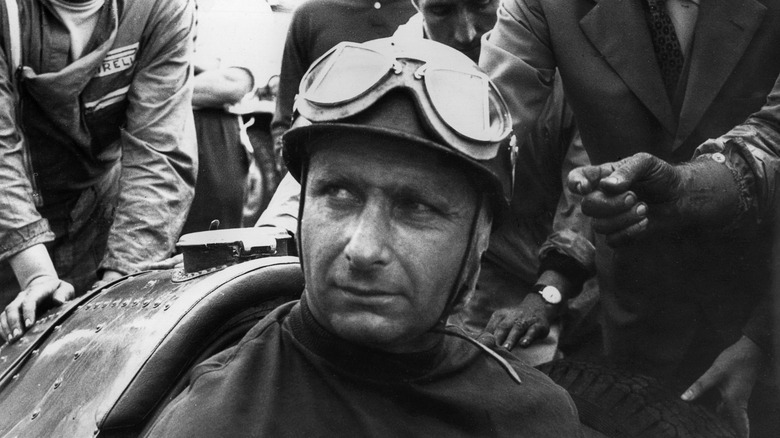 Juan Manuel Fangio in a racing F1 car