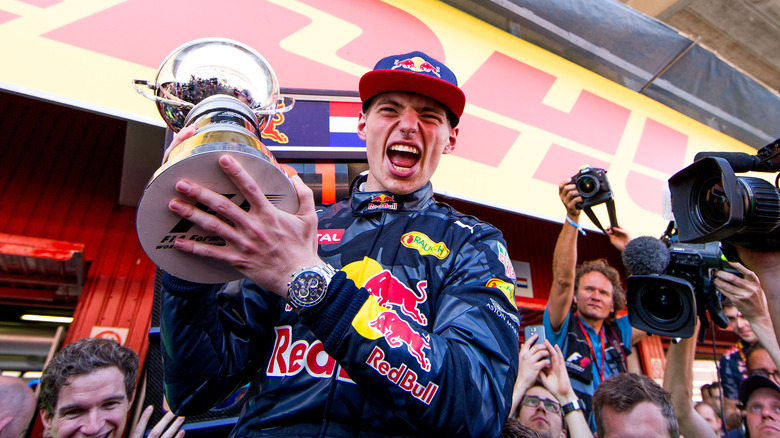 Max Verstappen celebrating his Spanish salvage