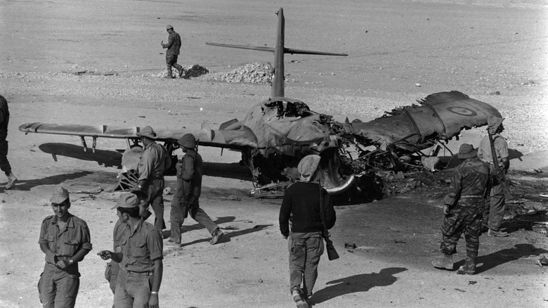 A burnt out Egyptian aircraft during the Six Day War.