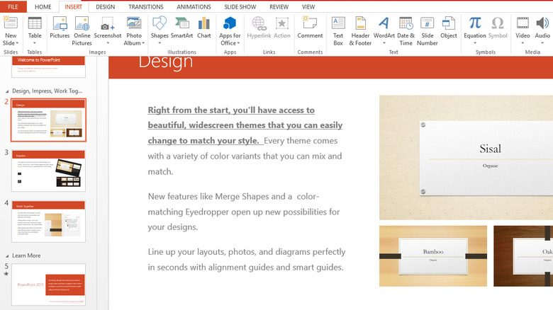 PowerPoint software showing the ribbon at the top
