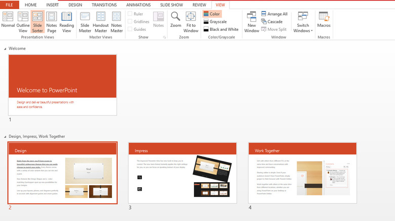 PowerPoint software in Slide Sorter view
