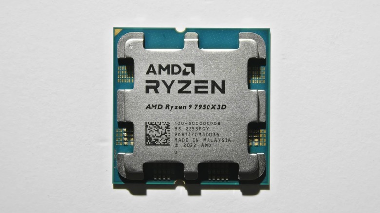 AMD Ryzen 9 7950X3D CPU on white background