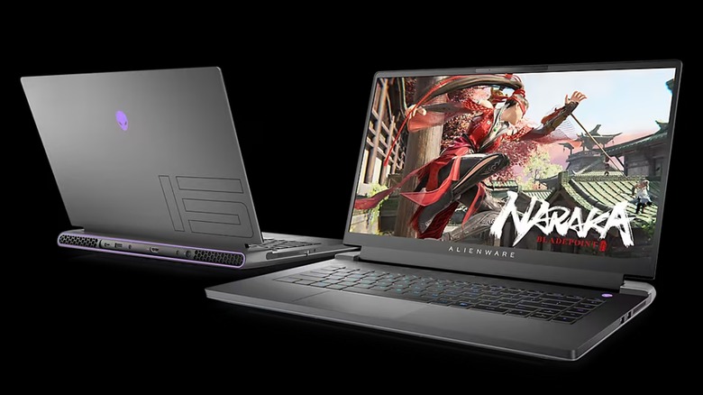 Alienware M15 R7 open from a side angle