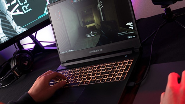 The Gigabyte G5 with the company's logo on screen 