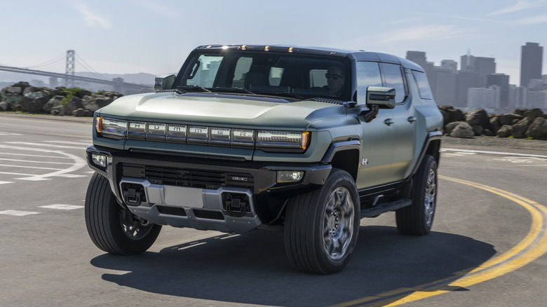 GMC Hummer EV SUV cornering at speed