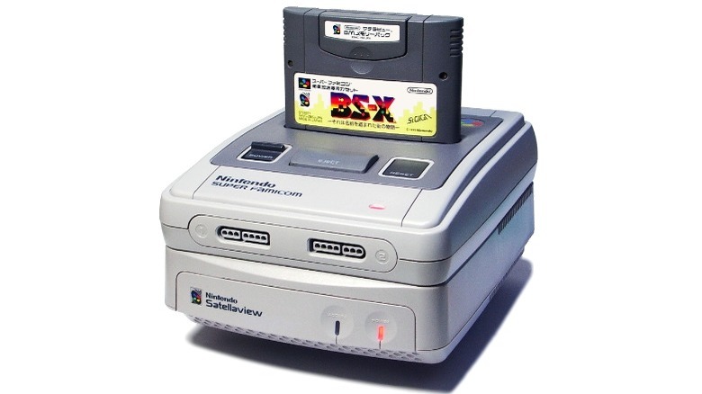 The Satellaview attached to the bottom of the SNES