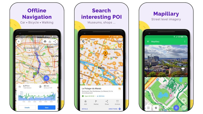 screenshots of OsmAnd navigation app