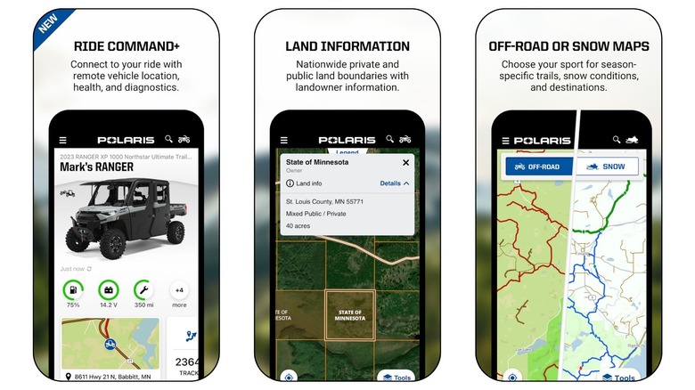 screenshots of Polaris navigation app