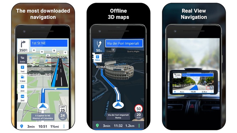 screenshots of Sygic GPS Navigation & Maps app