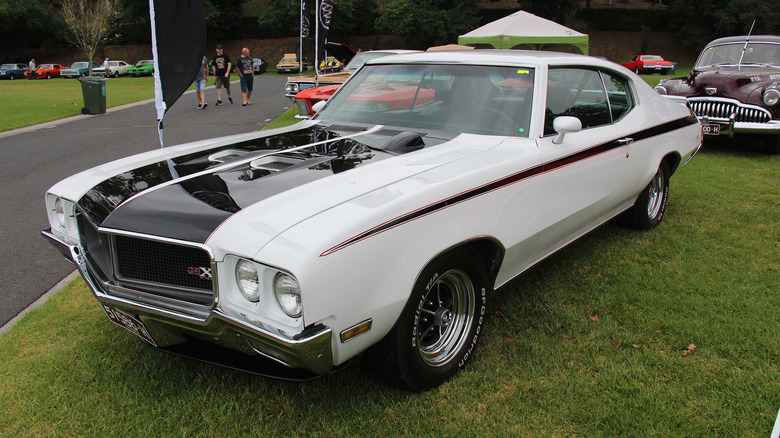 A while Buick GSX Stage-1 at an auto show