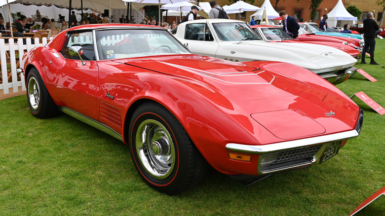 A 1971 Chevy Corvette next to other Corvettes