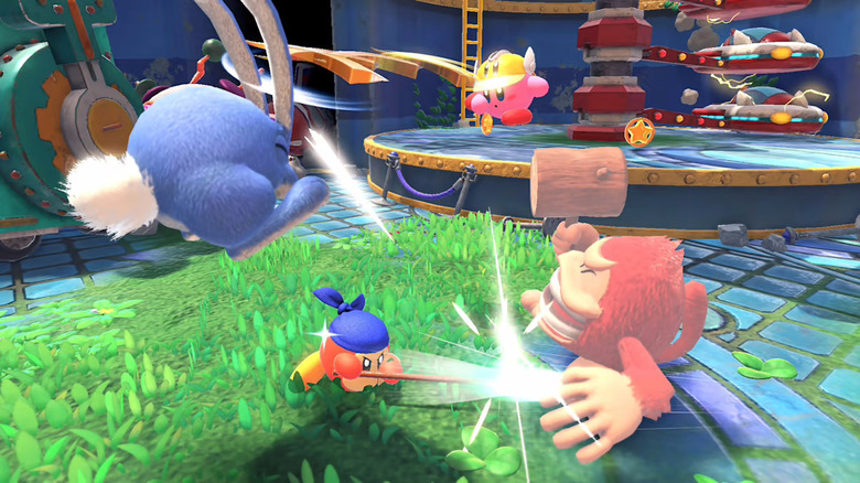 Kirby and Waddle Dee fighting enemies