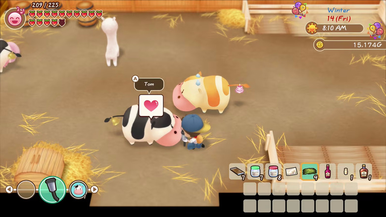 Story of Seasons taking care of cows