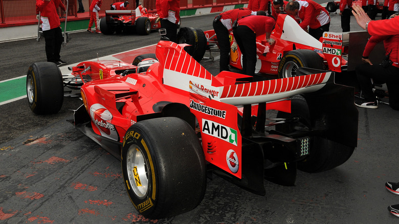 A Ferrari F2004 in the pits