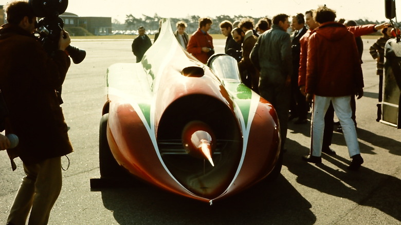 The Green Monster land speed car, front view.