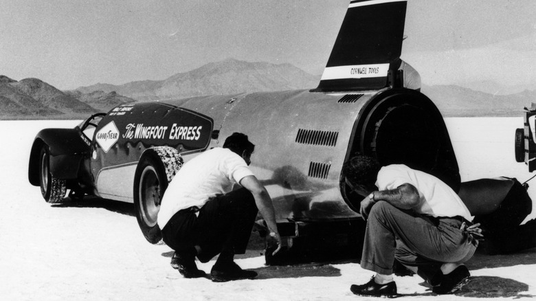 Wingfoot Express land speed car pictured at Salt Flats, Utah.