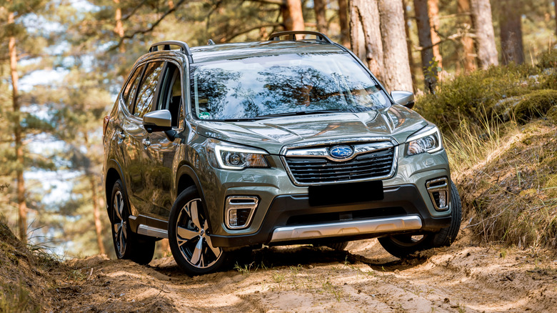 Subaru Forester on dirt trail