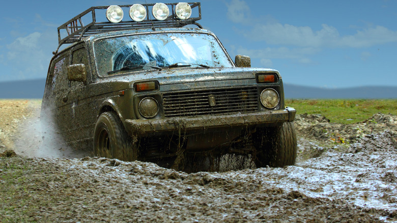 Lada Niva in deep mud