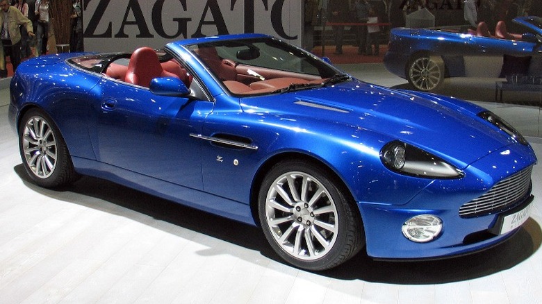 Blue Aston Martin DB7 convertible