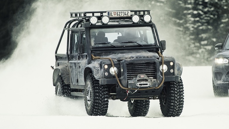 Land Rover Defender SVX Spectre driving on snow