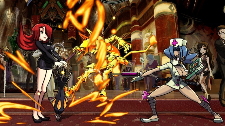 Skullgirls characters fighting inside