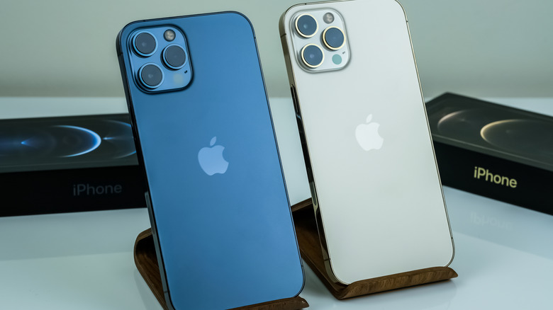 Blue and silver iPhone 12 Pros