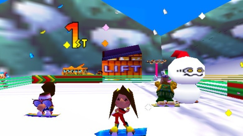 A female character waving in Snowboard Kids 2