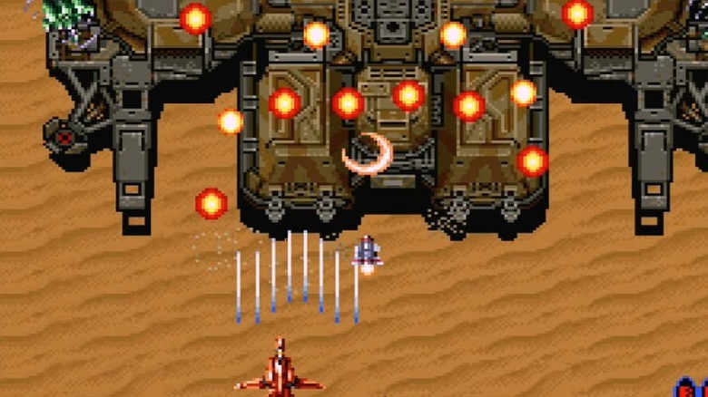 A player fighting enemies in Aero Fighters
