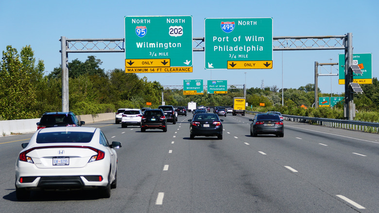 Highway sign for Wilmington, Delaware