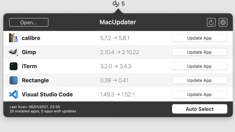 macupdater dropdown menu