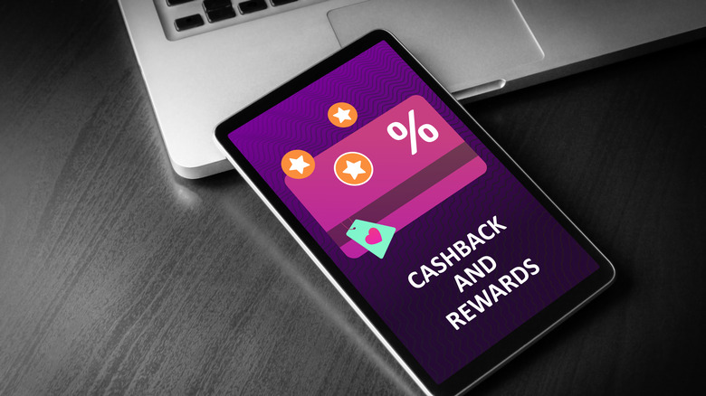 tablet with cashback and rewards screen