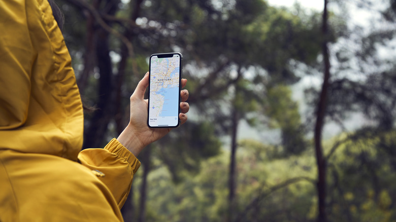 using navigation app in woods