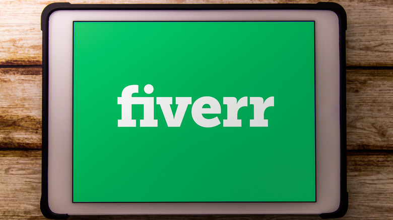 Fiverr logo on iPad