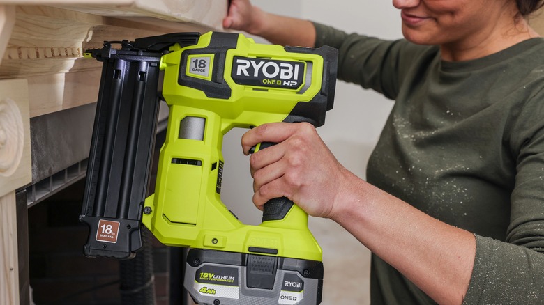 Ryobi 18V brad nailer in use