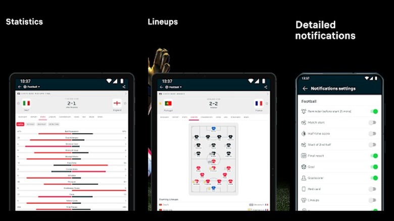 Flashscore app screens