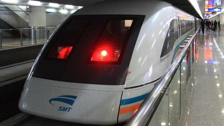 High-speed maglev train on tracks