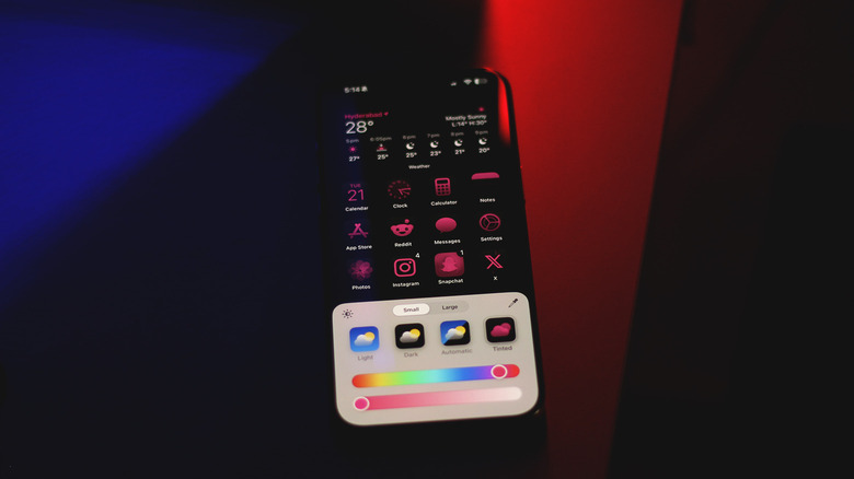 iPhone home screen with tinted app icons