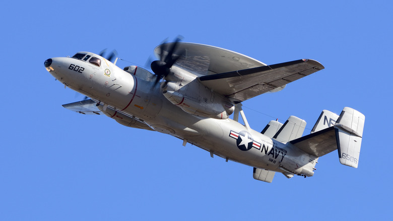 E-2C Hawkeye climbing after takeoff