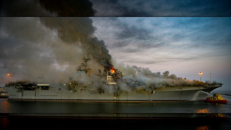 USS Bonhomme Richard on fire